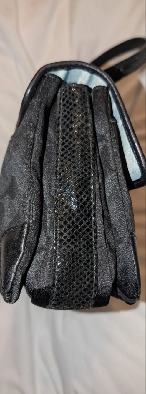 Coach Peyton Sateen Reptile Embossed Trim Turnlock Shoulder Bag Black VGUC